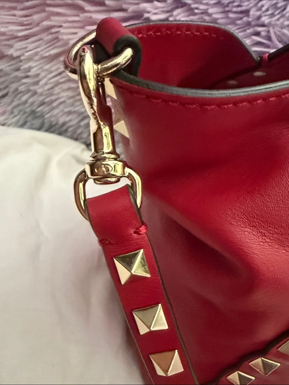 Valentino Red Leather Rockstud Shoulder Bag with Gold Hardware